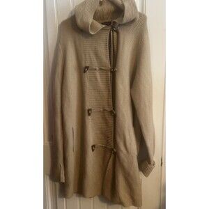 Lands’ End XL long Lined sweater cardigan Cotton hooded Tan With Pockets